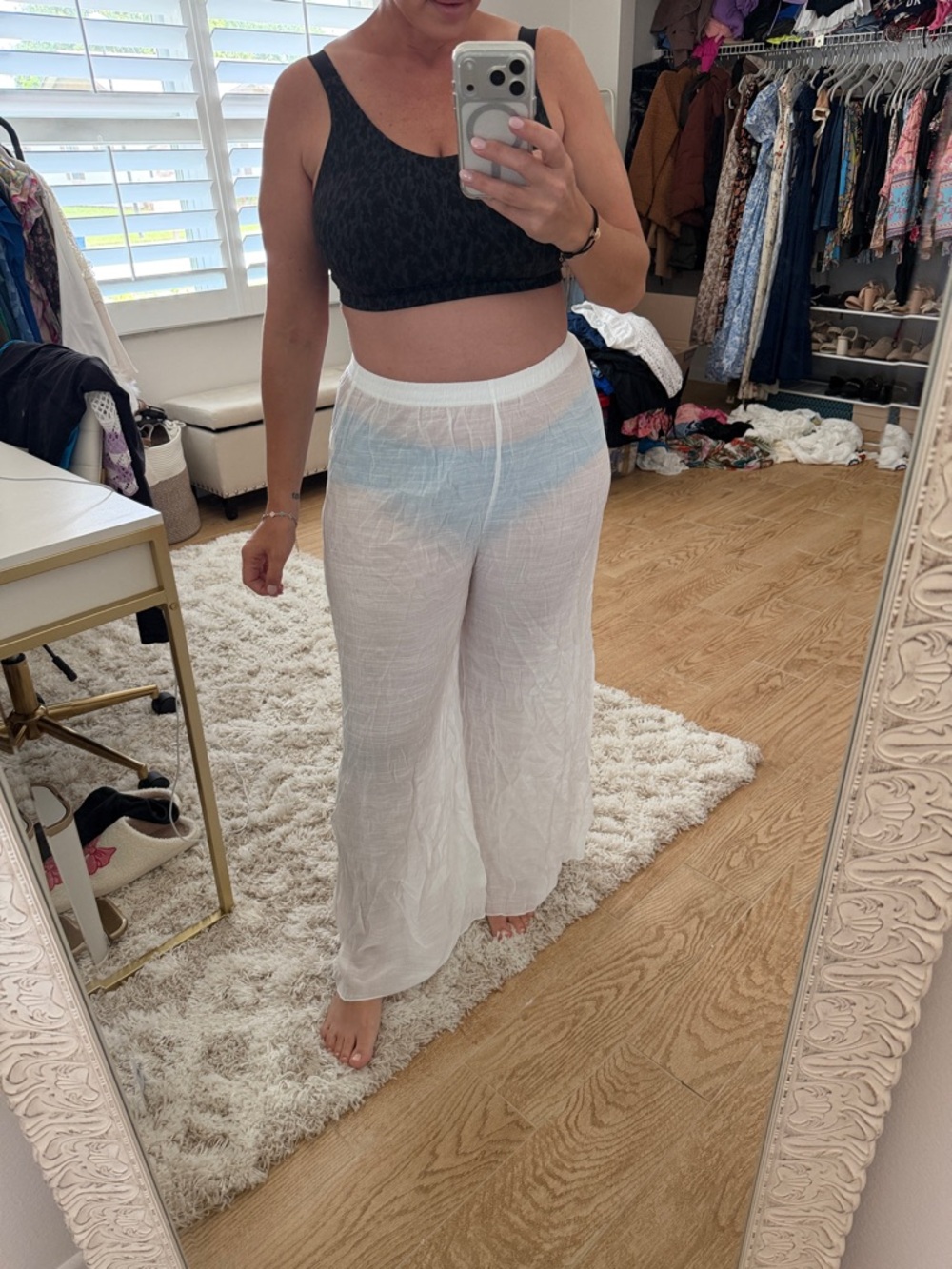 Lightweight Sheer White Wide-Leg Beach Pants